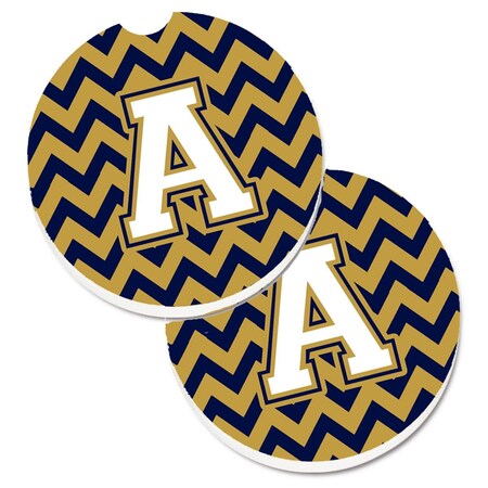 Carolines Treasures Letter A Chevron Navy Blue and Gold Set of 2 Cup Holder Car Coaster CJ1057-ACARC